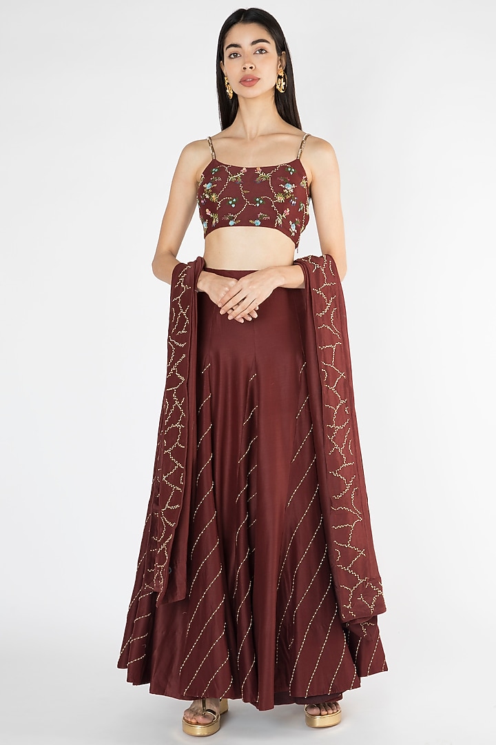 Wine Embroidered Wedding Lehenga Set by The Right Cut at Pernia's Pop Up Shop