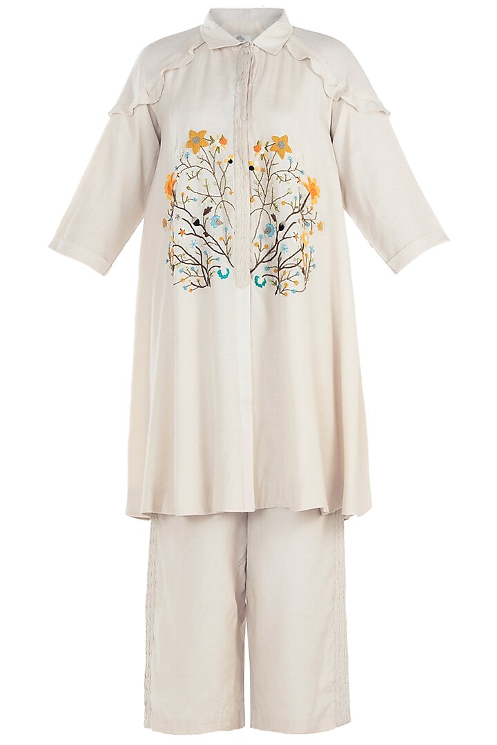 Offwhite Embroidered Kurta with Pants by The Right Cut