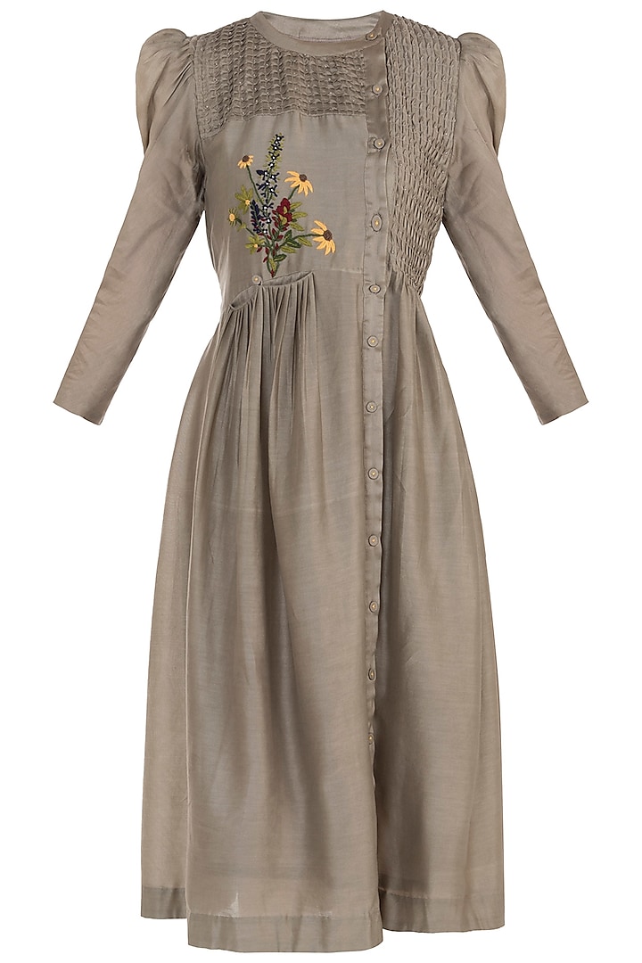 Taupe Button Down Embroidered Tunic by The Right Cut