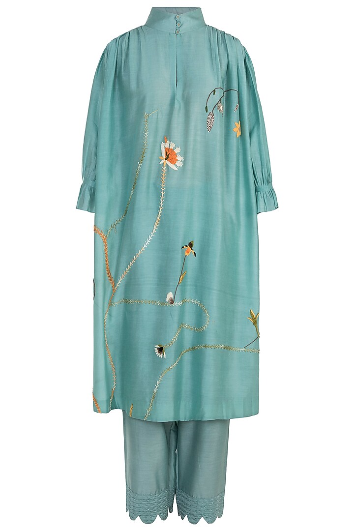 Mint embroidered kurta with trousers available only at Pernia's Pop Up Shop.