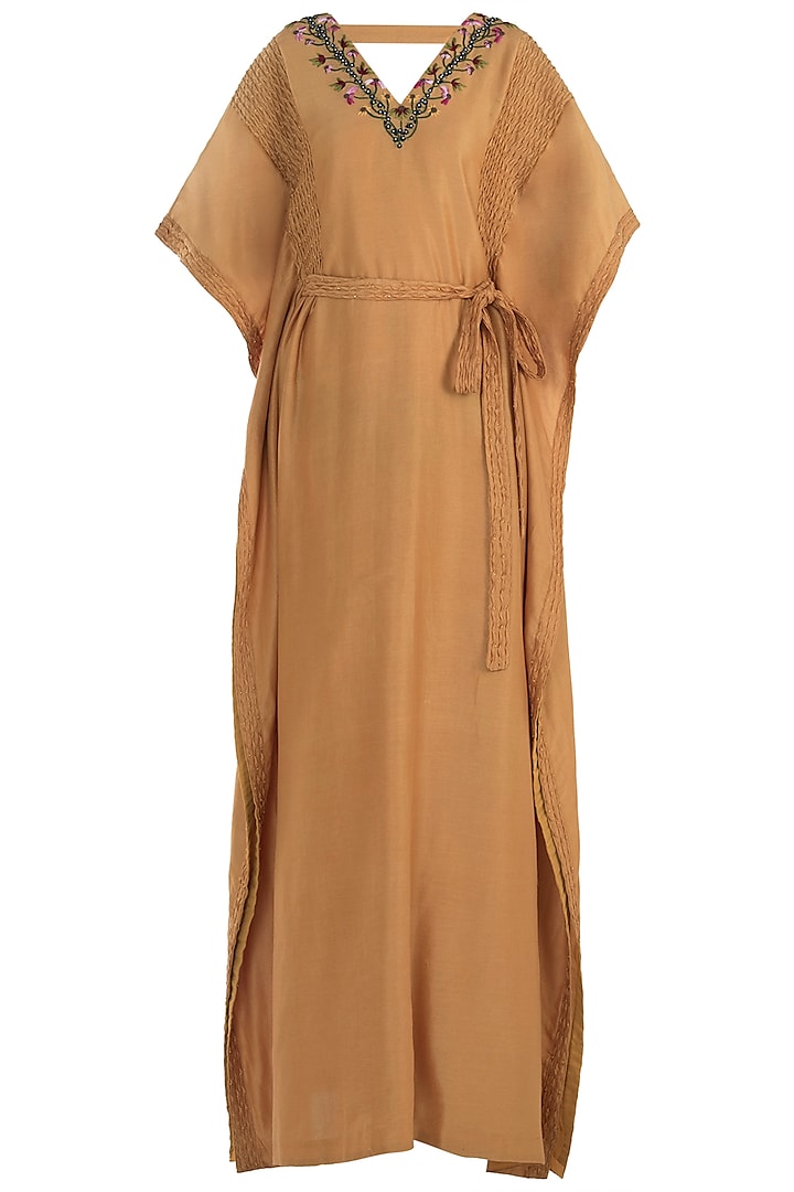Mustard Pintuck Embroidered Kaftan by The Right Cut