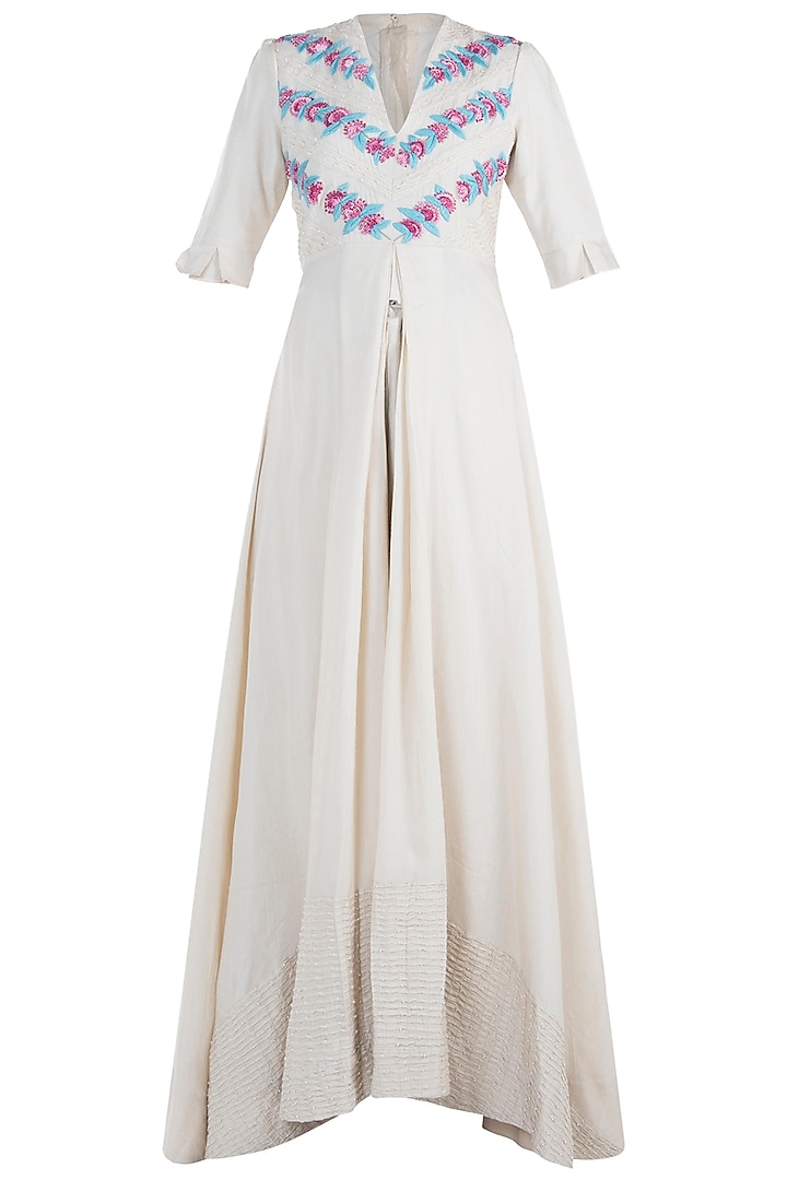 Ivory Pleated Embroidered Cape by The Right Cut
