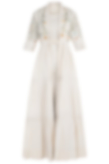 Ivory pintuck embroidered cape with crop top and pants available only at Pernia's Pop Up Shop.