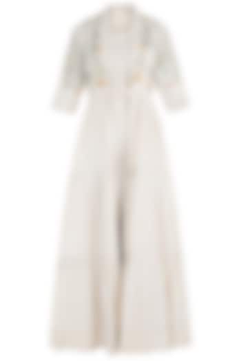 Ivory Pintuck Embroidered Cape with Crop Top and Pants by The Right Cut