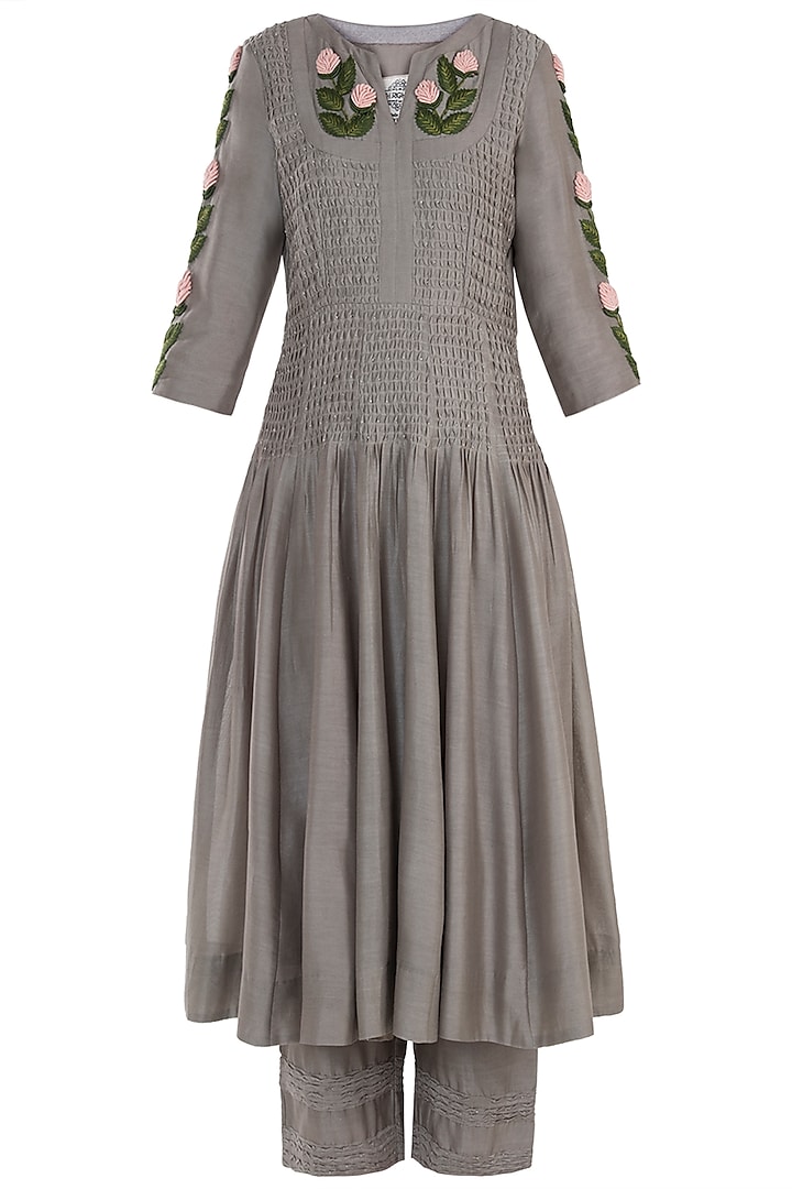 Taupe Embroidered Tunic with Pants by The Right Cut