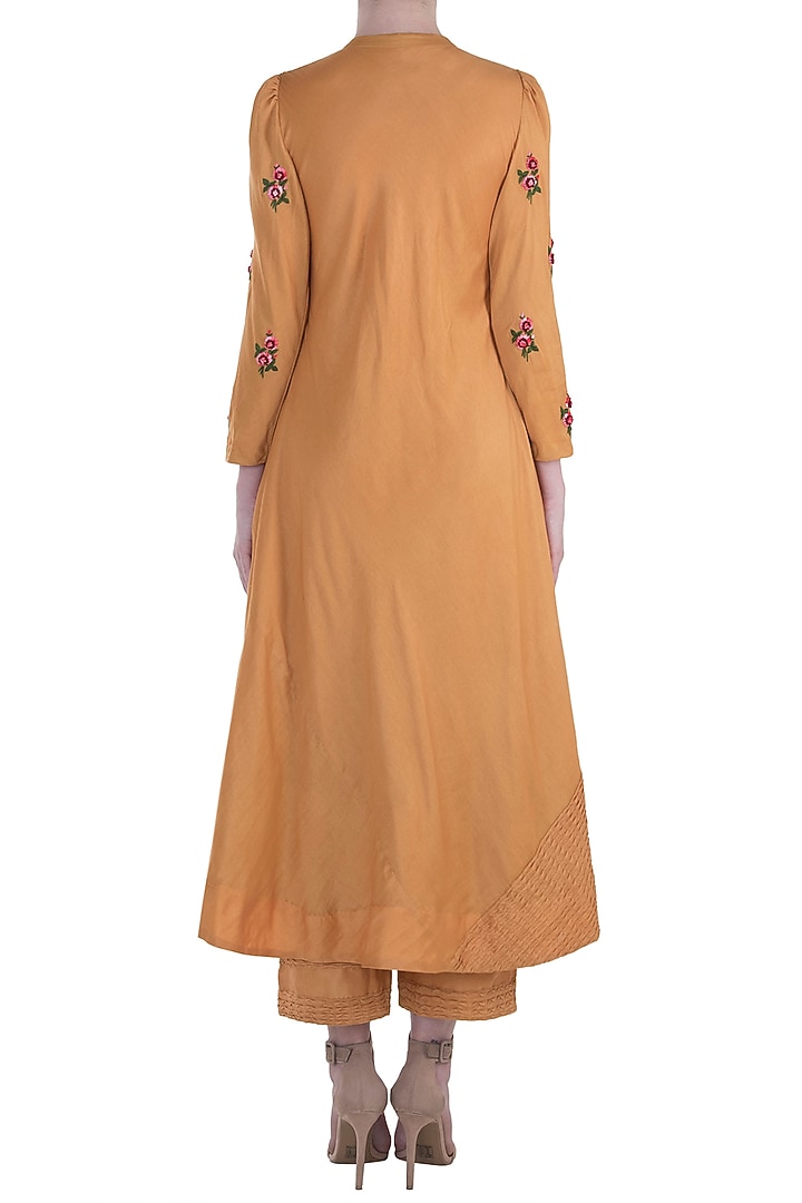 Mustard pintuck embroidered kurta with trousers available only at Pernia's Pop Up Shop.