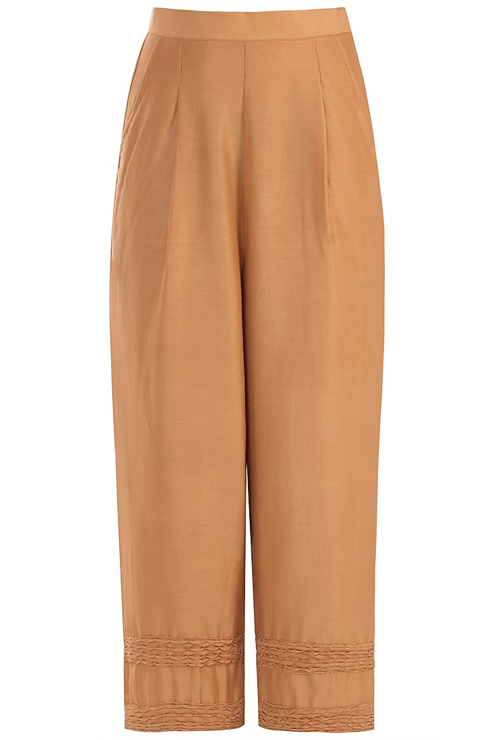 Mustard pintuck embroidered kurta with trousers available only at Pernia's Pop Up Shop.