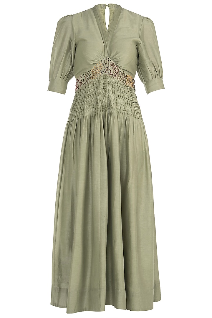 Pista Green Pintuck Embroidered Jumpsuit by The Right Cut