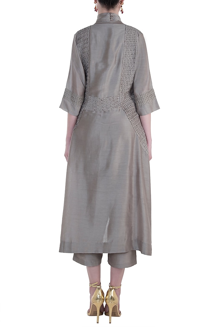 Taupe polo neck embroidered crop top with pants and jacket available only at Pernia's Pop Up Shop.