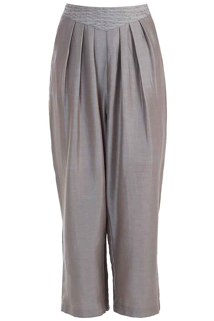 Taupe polo neck embroidered crop top with pants and jacket available only at Pernia's Pop Up Shop.