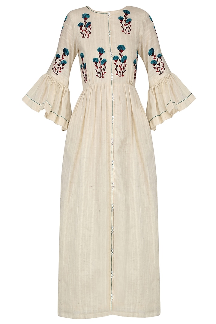 Ivory Floral Embroidered Sun Dress by The Right Cut