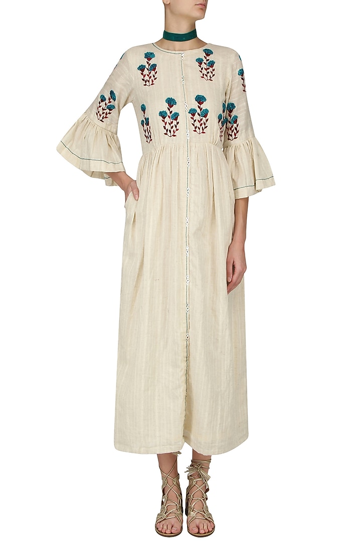 Ivory floral embroidered sun dress available only at Pernia's Pop Up Shop.