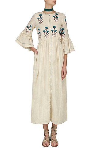 Ivory Floral Embroidered Sun Dress by The Right Cut