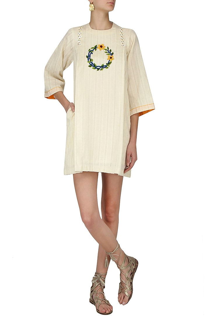 Ivory floral embroidered short dress available only at Pernia's Pop Up Shop.