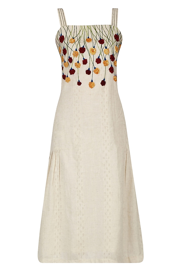 Ivory Floral Embroidered Strappy Dress by The Right Cut