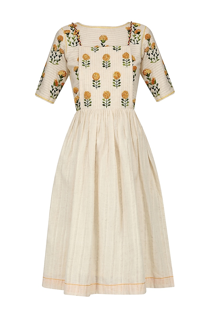 Ivory Floral Embroidered Motifs Dress by The Right Cut