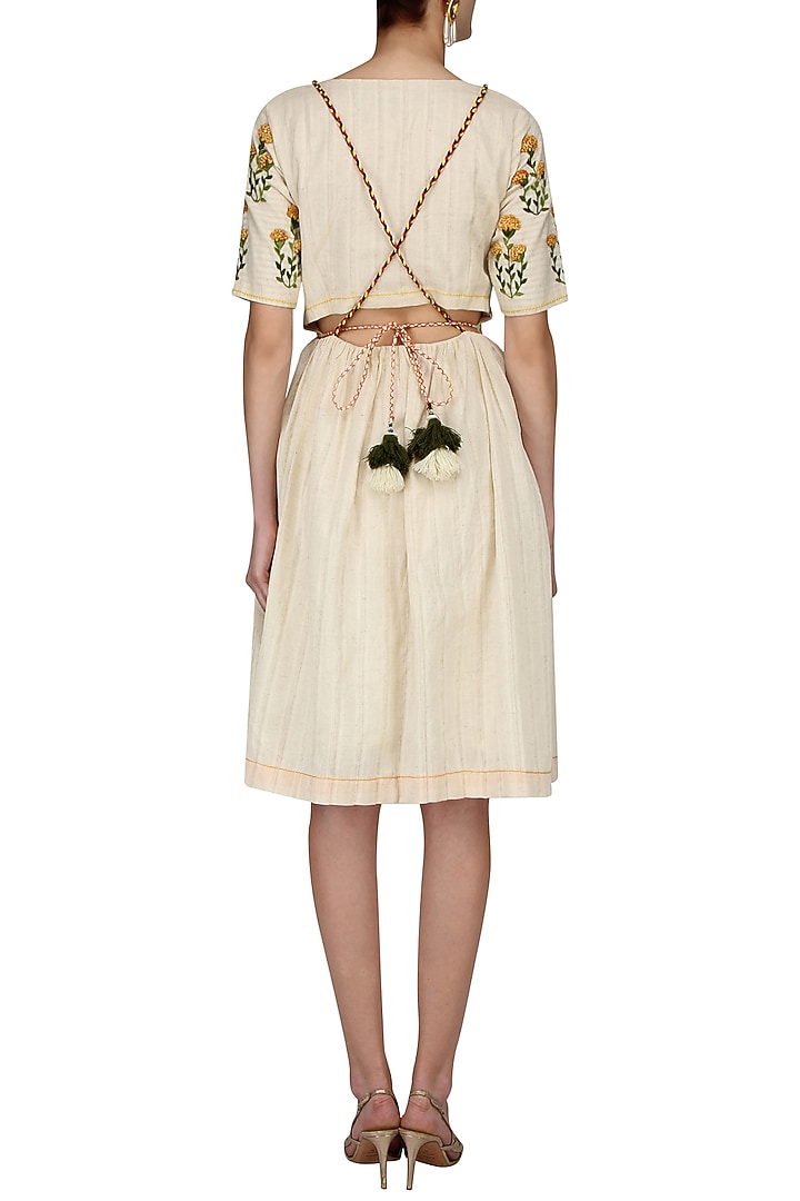 Ivory floral embroidered motifs dress available only at Pernia's Pop Up Shop.