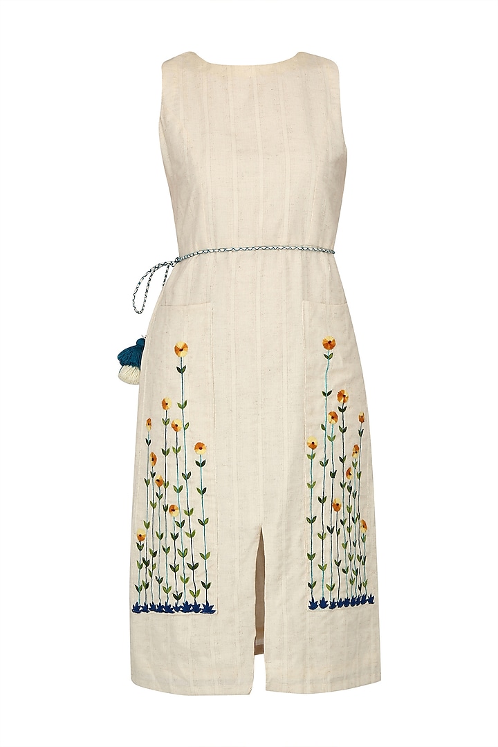 Ivory Floral Embroidered Sleeveless Dress by The Right Cut