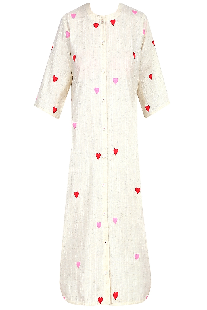 Off White Hearts Embroidered Shirt Dress by The Right Cut