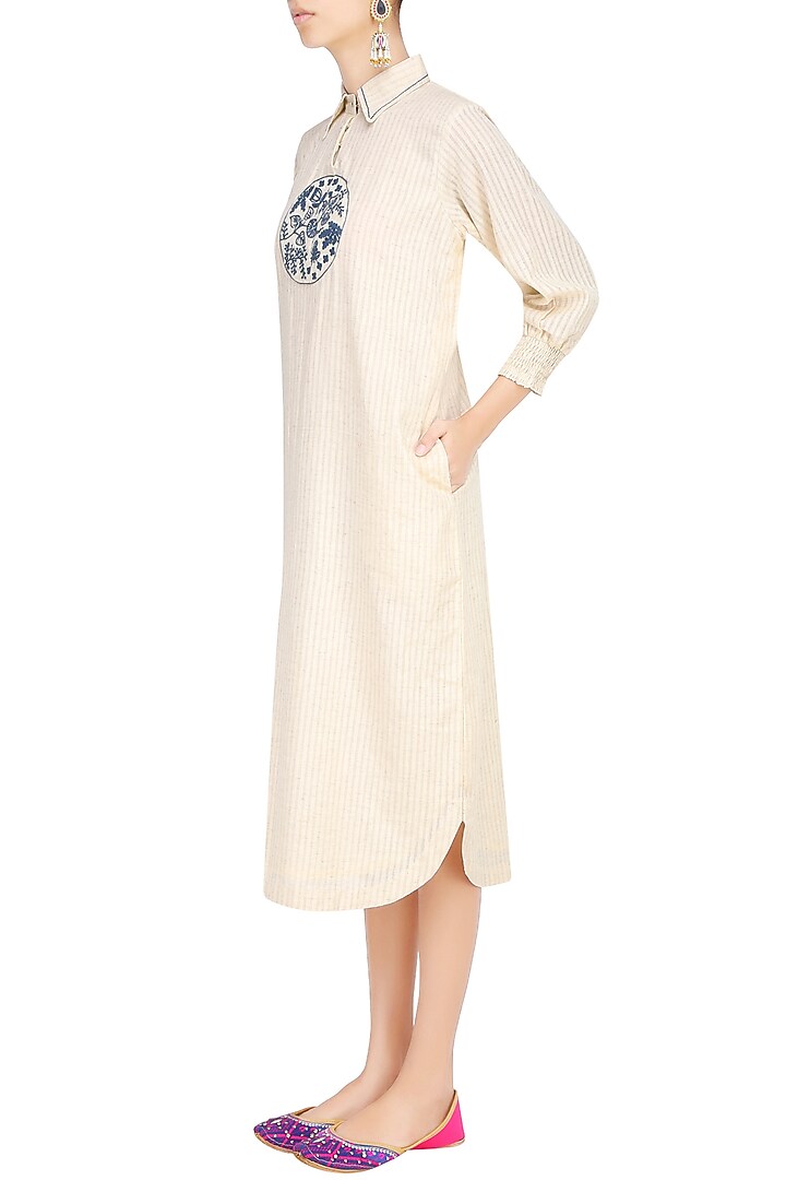 Off white bug and flower embroidered shirt dress available only at Pernia's Pop Up Shop.
