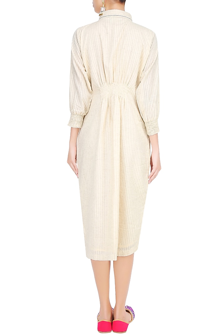 Off white bug and flower embroidered shirt dress available only at Pernia's Pop Up Shop.