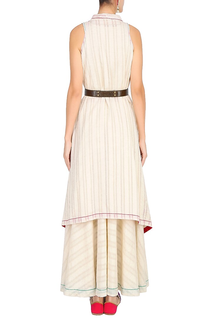 Off white asymmetric jacket with red tassel hangings available only at Pernia's Pop Up Shop.