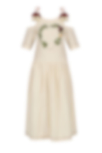 Ivory floral embroidered cold shoulder midi dress available only at Pernia's Pop Up Shop.