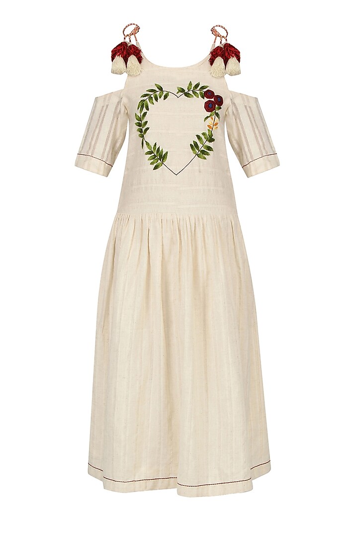 Ivory Floral Embroidered Cold Shoulder Midi Dress by The Right Cut