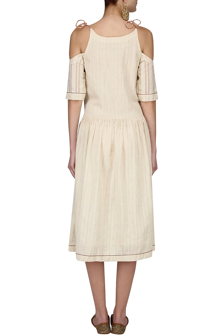 Ivory floral embroidered cold shoulder midi dress available only at Pernia's Pop Up Shop.