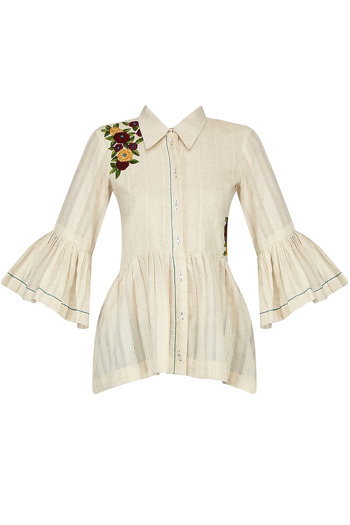 Ivory Floral Embroidered Shirt by The Right Cut