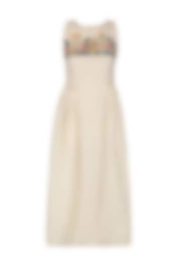 Ivory Floral Embroidered Pleated Dress by The Right Cut