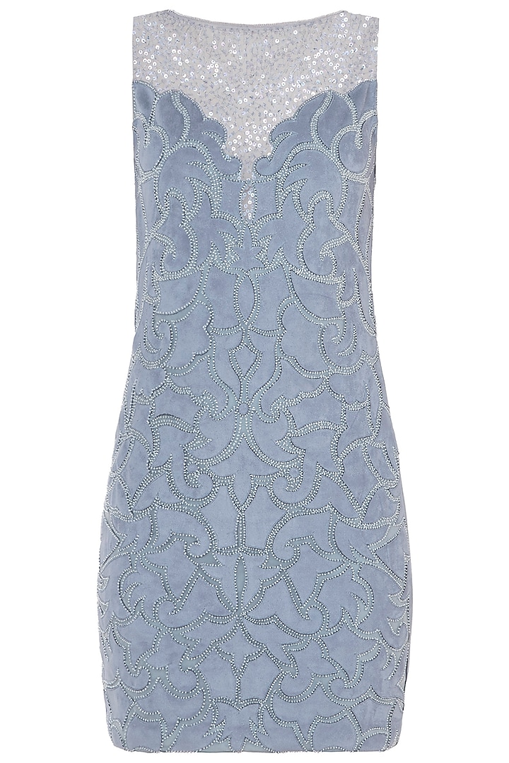 Greyish Blue Embroidered Dress by Trish by Trisha Datwani
