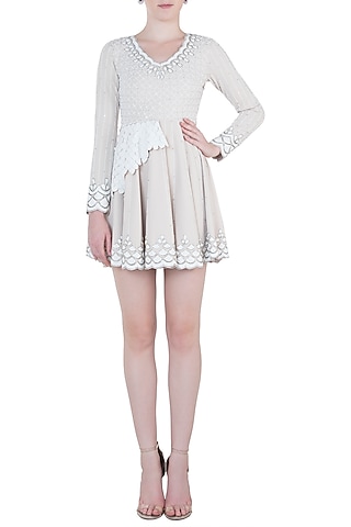 Nude and White Embroidered Dress by Trish by Trisha Datwani