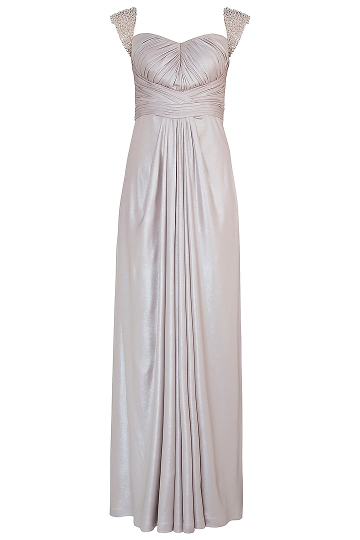 Silver shimmer embroidered gown available only at Pernia's Pop Up Shop.