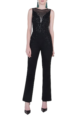 Black Embroidered Jumpsuit by Trish by Trisha Datwani