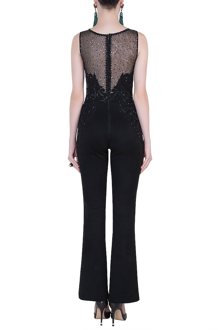 Black embroidered jumpsuit available only at Pernia's Pop Up Shop. 