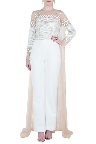 White Embroidered Jumpsuit by Trish by Trisha Datwani
