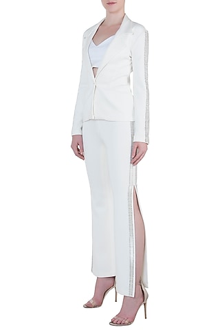 White Embroidered Suit with Pants by Trish by Trisha Datwani