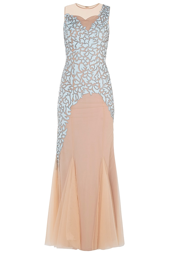 Nude Fish Cut Embroidered Gown by Trish by Trisha Datwani