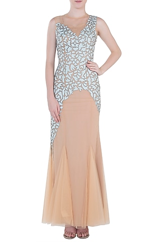 Nude Fish Cut Embroidered Gown by Trish by Trisha Datwani