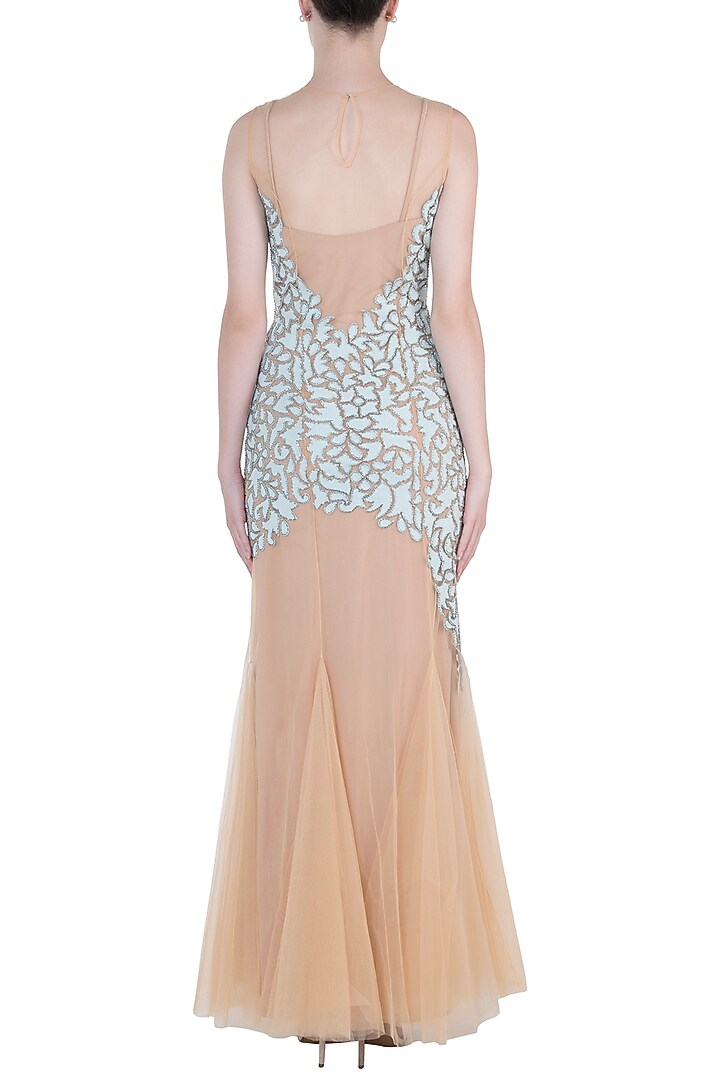 Nude fish cut embroidered gown available only at Pernia's Pop Up Shop.