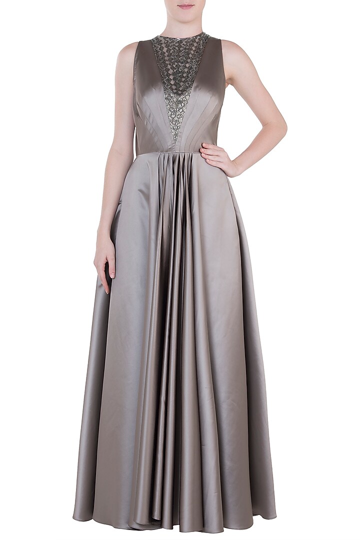 Brownish grey embroidered gown available only at Pernia's Pop Up Shop.