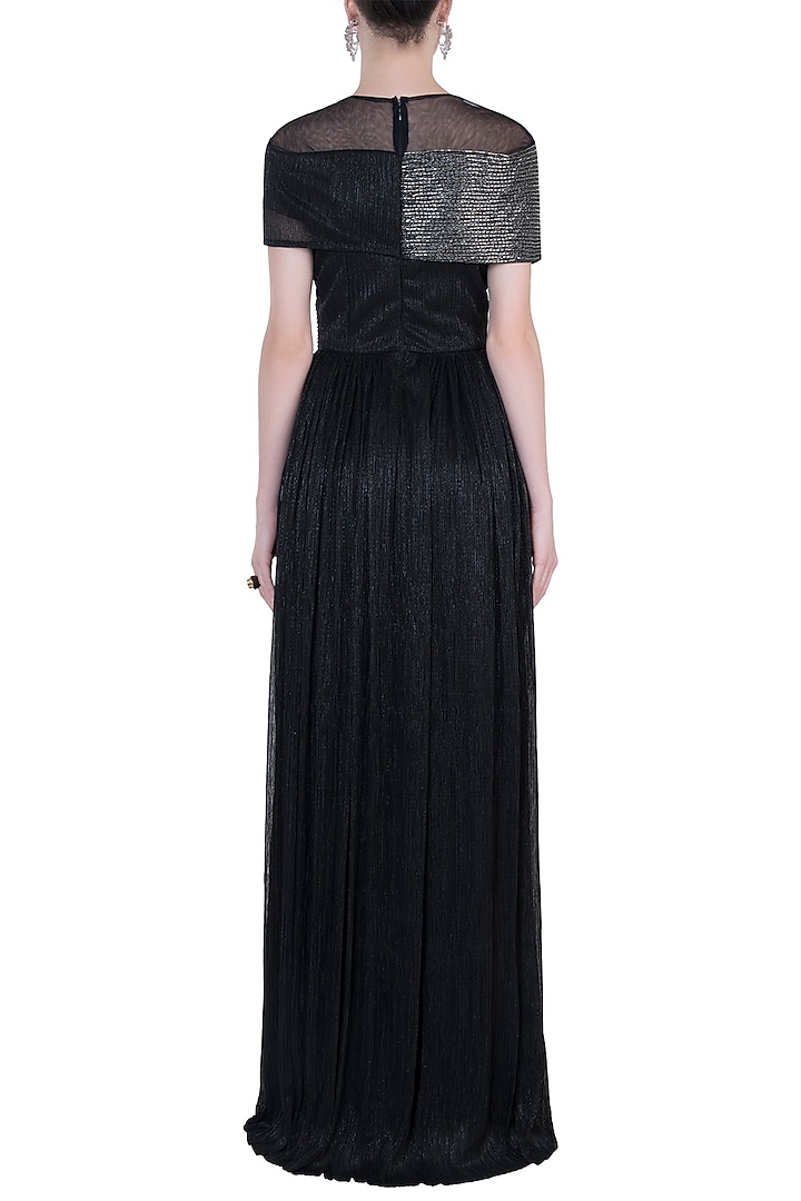Black embroidered pleated gown available only at Pernia's Pop Up Shop.