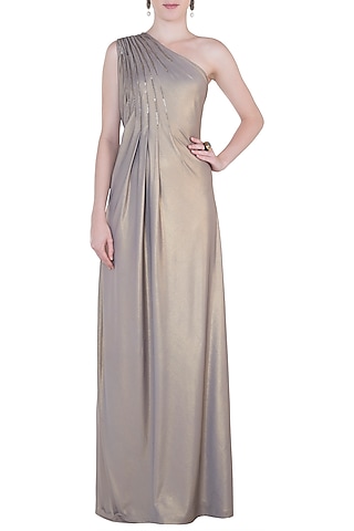 Greyish Gold Embroidered Gown by Trish by Trisha Datwani