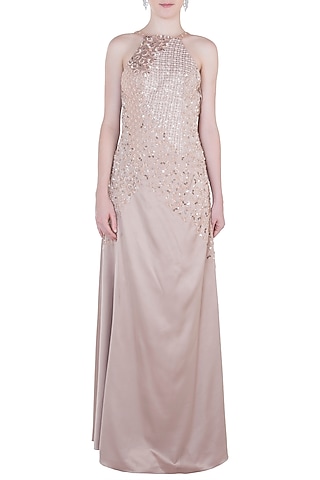 Rose Gold Embroidered Gown by Trish by Trisha Datwani