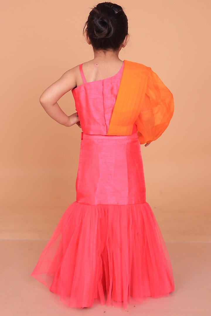 Hot Pink Dupion Silk & Net Lehenga Set For Girls by TURQIDZ at Pernia's Pop Up Shop