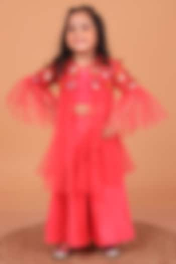 Hot Pink Dupion Silk & Camry Palazzo Pant Set For Girls by TURQIDZ