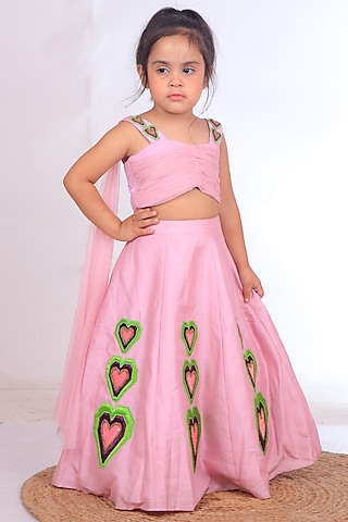 Lilac Dupion Silk Embroidered Lehenga Set For Girls by TURQIDZ