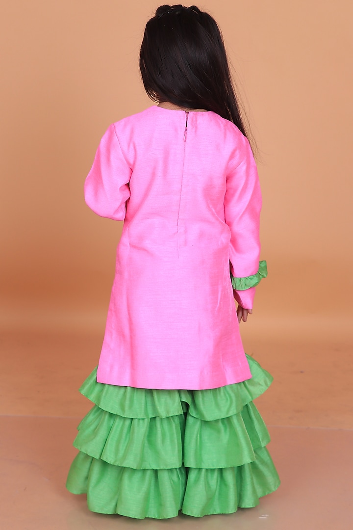 Pink Dupion Silk Embroidered Kurta Set For Girls by TURQIDZ at Pernia's Pop Up Shop