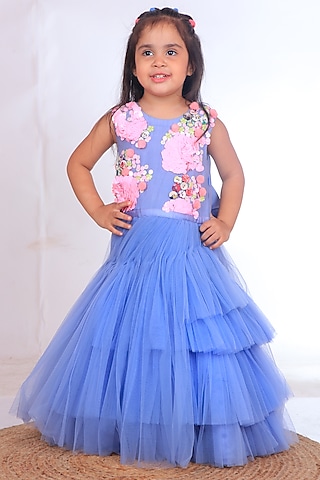 Powder Blue Embroidered Gown For Girls by TURQIDZ